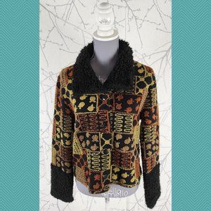 Tib Design Eclectic Textured Fleece Boxy Fit Cardigan